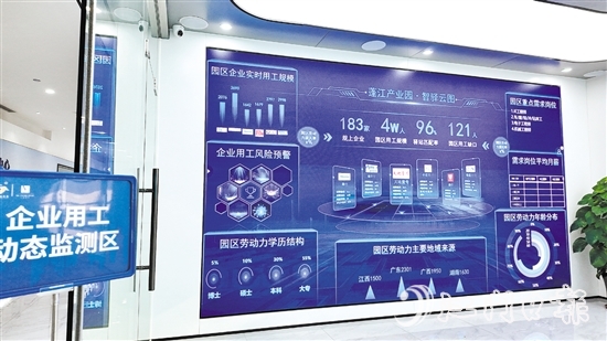 蓬江區(qū)產業(yè)園就業(yè)驛站的智驛云圖系統(tǒng)展示了園區(qū)用工全貌。