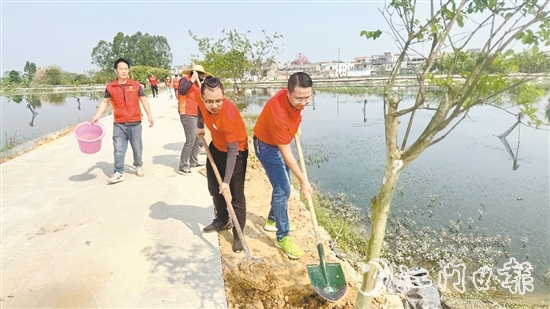 參加活動的人員種下一棵棵新綠。