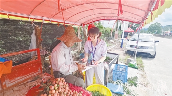 農(nóng)業(yè)科技特派員（輕騎兵）團(tuán)隊向果農(nóng)宣傳有關(guān)法規(guī)。