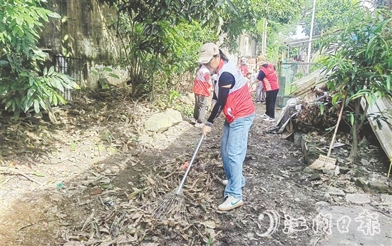 志愿者鏟除蚊蟲(chóng)孳生地。