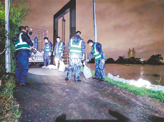 臺(tái)山市人武部出動(dòng)34人分別前往水步鎮(zhèn)岡寧、密沖兩個(gè)村開展堤防加固及清障工作。