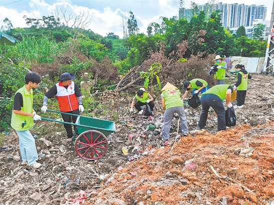 鶴山市青年志愿者分工明確，高效清理屬地垃圾。