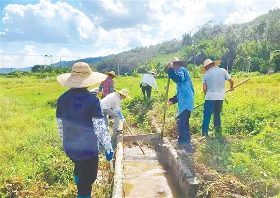 鶴城鎮(zhèn)組織黨員干部群眾開展清淤工作。